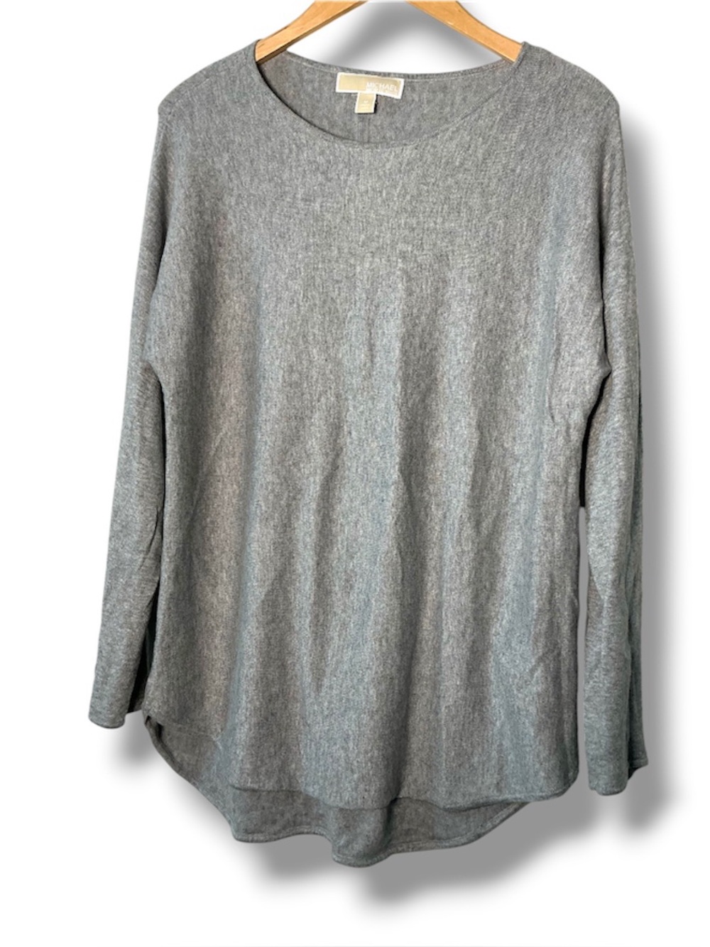 Michael Kors Light Heather Gray Long Sleeve Scoop Neck Top